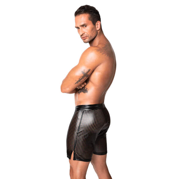 Noir Handmade - H077 - Mayhem - Biker Shorts - Bermuda -  Geperforeerd Wetlook - Zwart - Afbeelding 3