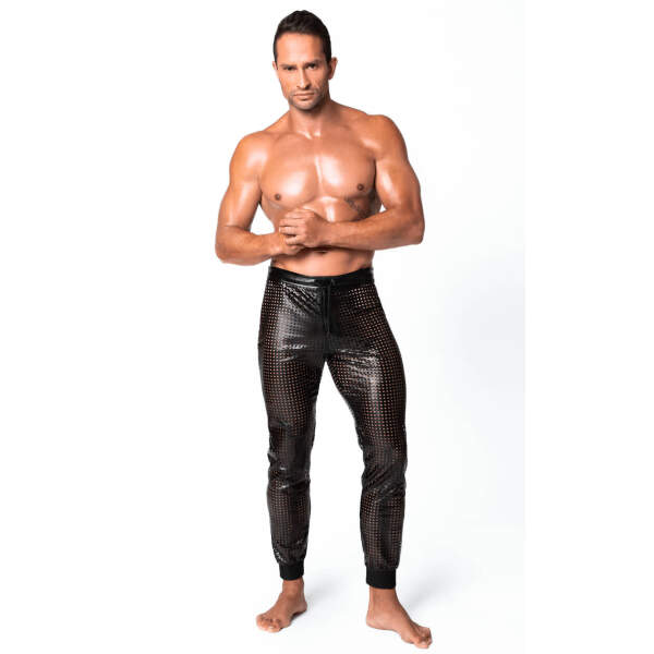 Noir Handmade - H078 - Mayhem - Long Pants - Broek -  Geperforeerd Wetlook - Zwart - Afbeelding 4