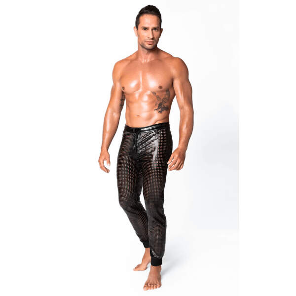 Noir Handmade - H078 - Mayhem - Long Pants - Broek -  Geperforeerd Wetlook - Zwart - Afbeelding 5