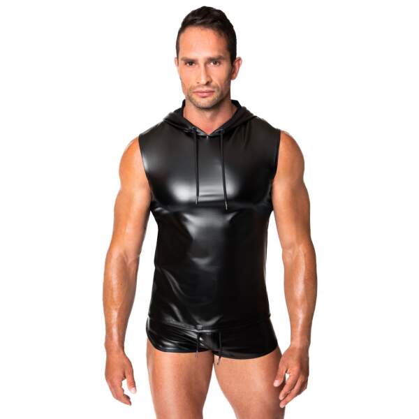 Noir Handmade - H081 - Frenzy - Sleeveless Hoodie - Capuchon - Wetlook - Zwart