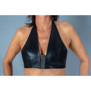 Leren Halter Top met Strass - Bizonder Maat M