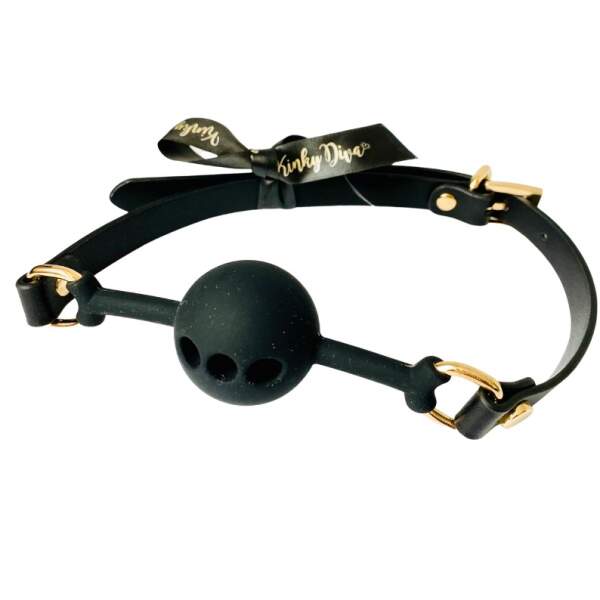 Kinky Diva - Siliconen Ball Gag - Breathable - BDSM - PU Leer - Zwart - Afbeelding 4