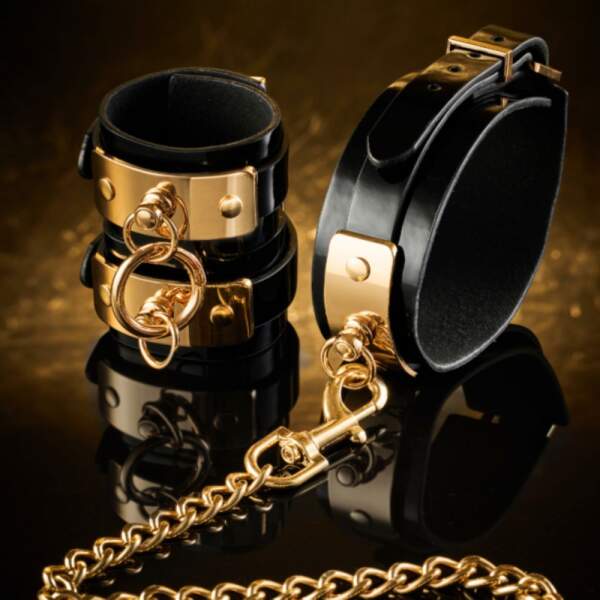 Kinky Diva - Vegas Sinners - Zwarte Lak Handboeien met Goud - Afbeelding 4