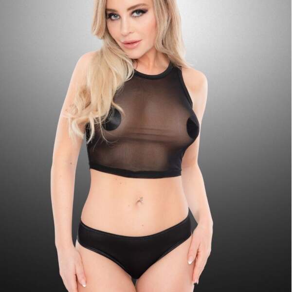 Kinky Diva - Playful Lingerie Set - Top & Slip - Gaas - Zwart - Afbeelding 3