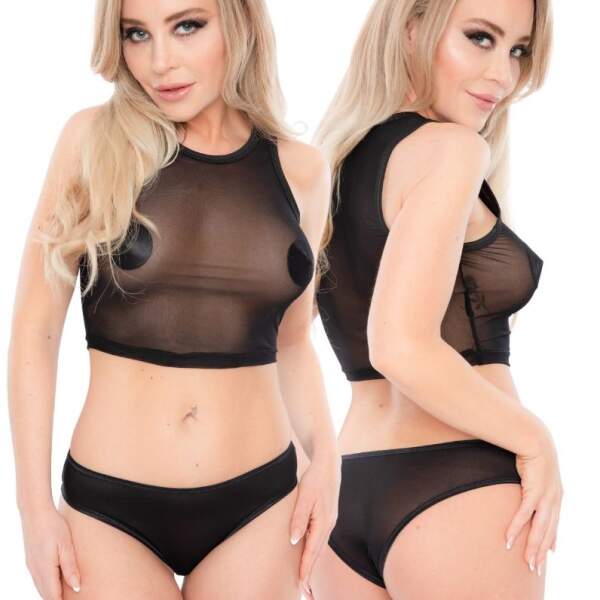 Kinky Diva - Playful Lingerie Set - Top & Slip - Gaas - Zwart