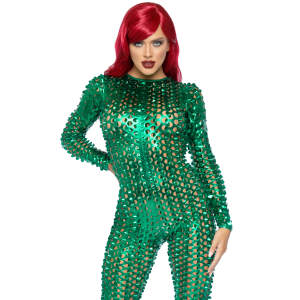 Leg Avenue - Catsuit Lasercut - Metallic - Groen