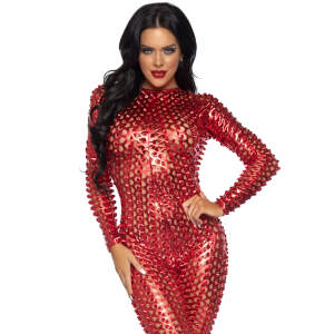 Leg Avenue - Catsuit Lasercut - Metallic - Rood