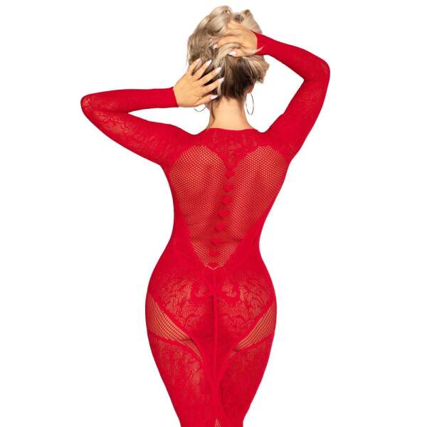 Leg Avenue - Mermaid dress - Lange Bodystocking Jurk - Lange Mouwen - Visnet - Rood - Afbeelding 2