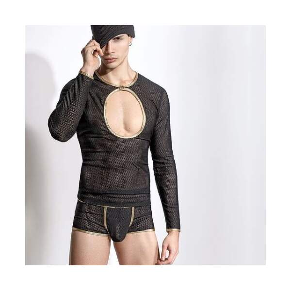 Manstore M2008 Button Longsleeves Black/Gold - Afbeelding 3