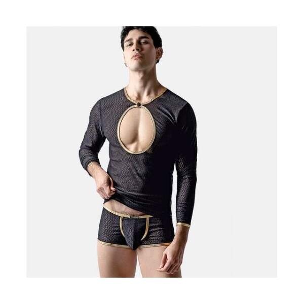 Manstore M2008 Button Longsleeves Black/Gold - Afbeelding 4