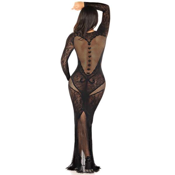 Leg Avenue - Mermaid dress - Lange Bodystocking Jurk - Lange Mouwen - Visnet - Zwart - Afbeelding 3