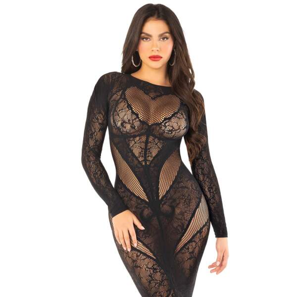 Leg Avenue - Mermaid dress - Lange Bodystocking Jurk - Lange Mouwen - Visnet - Zwart - Afbeelding 5