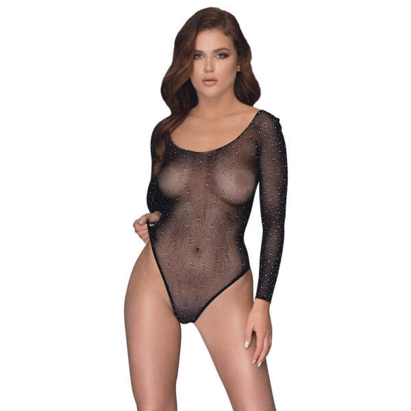NO:XQSE - Body - Lange Mouw - Strass - Visnet - Zwart - Afbeelding 2