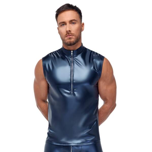 Nek - Mouwloos Shirt - Rits - Metallic - Blauw - Afbeelding 3