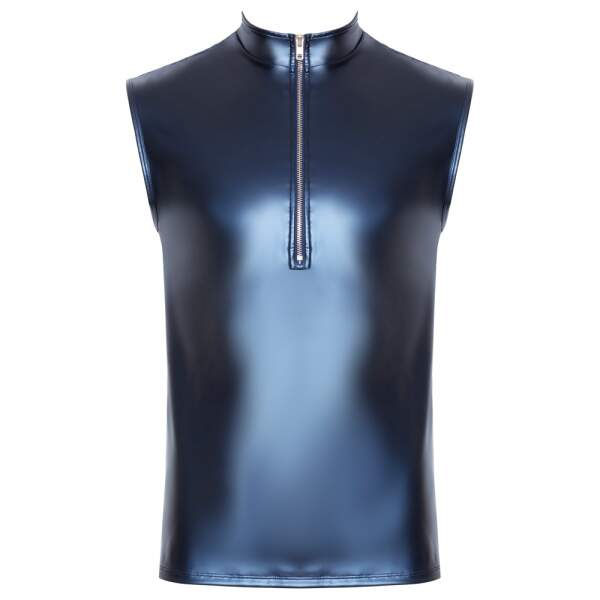 Nek - Mouwloos Shirt - Rits - Metallic - Blauw - Afbeelding 5