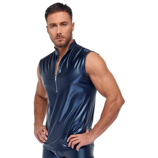 Nek - Mouwloos Shirt - Rits - Metallic - Blauw - Afbeelding 2
