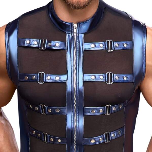 Nek - Mouwloos Shirt - Rits - Metallic - Gaas - Blauw - Afbeelding 3
