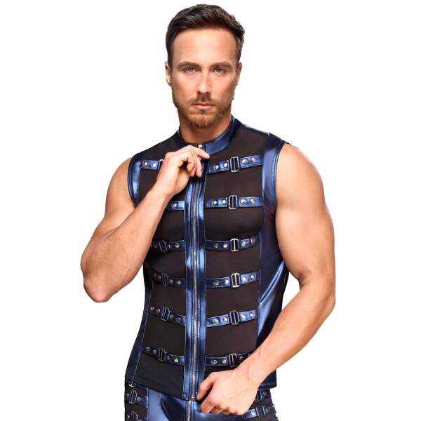 Nek - Mouwloos Shirt - Rits - Metallic - Gaas - Blauw - Afbeelding 5