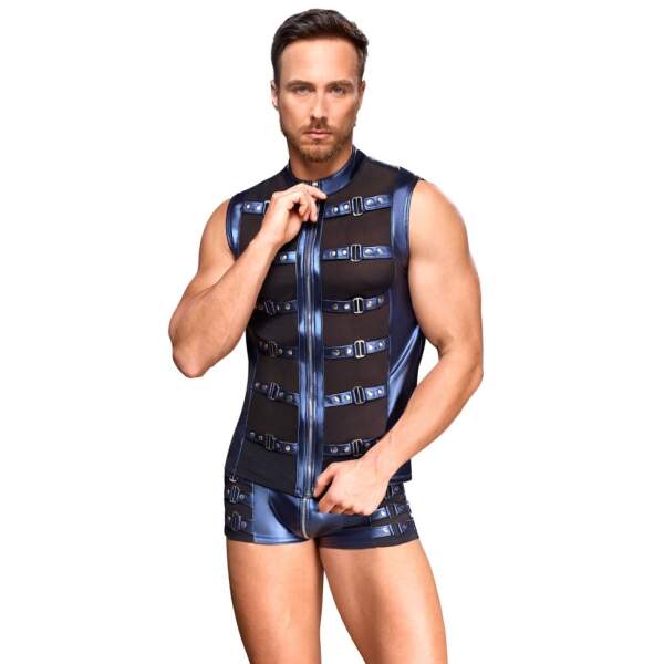 Nek - Mouwloos Shirt - Rits - Metallic - Gaas - Blauw - Afbeelding 4