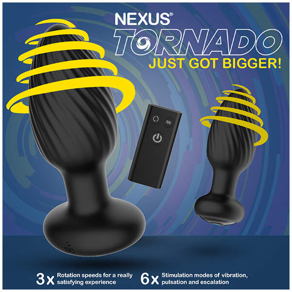 Nexus - Tornado - Butt Plug - Rotating - Vibrating - Siliconen - Zwart - Medium - Afbeelding 3