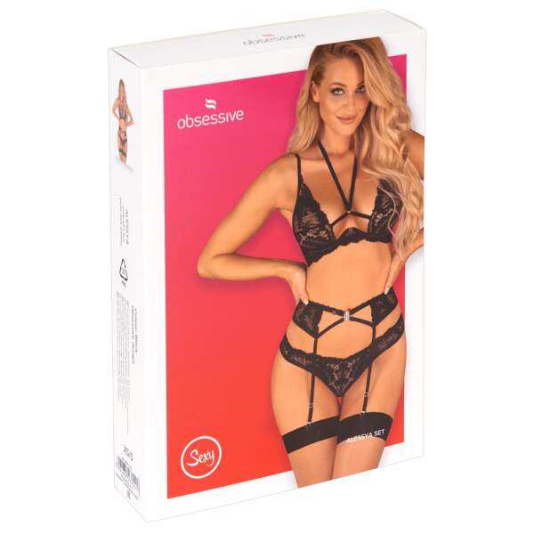 Obsessive - Alessya Lingerie Set - Jarretelles - Straps - Kant - Zwart - Afbeelding 3