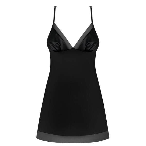 Obsessive - Alifini Chemise en String - Vleugels - Satijn - Mesh - Zwart - Afbeelding 3