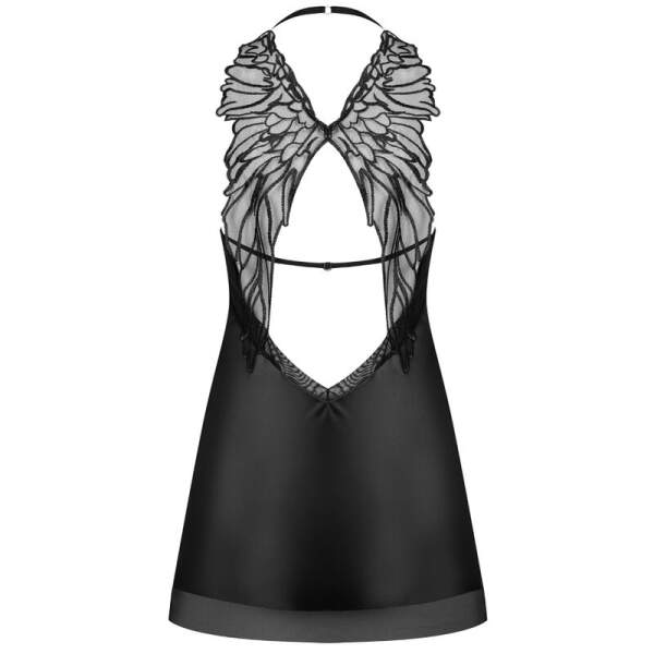 Obsessive - Alifini Chemise en String - Vleugels - Satijn - Mesh - Zwart - Afbeelding 4