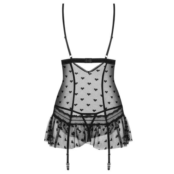 Obsessive - Heartia Bustiere en String - Hartjes - Mesh - Zwart - Afbeelding 4