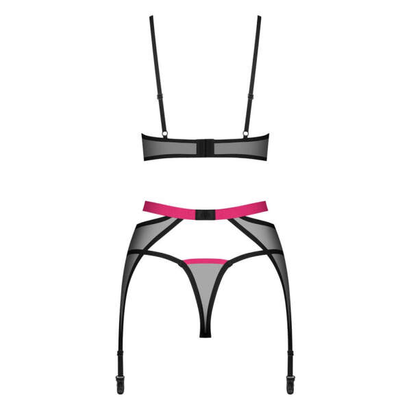 Obsessive - Novenes - Lingerie Set - Met Jarretelles - Red Straps - Gaas - Zwart - Afbeelding 4