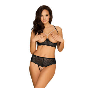 Obsessive - Pearlove - 2-delige Open Set - Open Cup - Open Kruis - Parels - Kant - Zwart