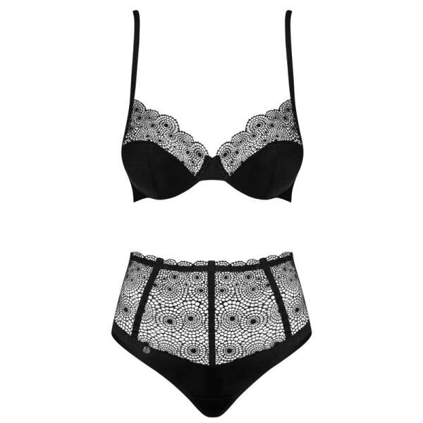 Obsessive - Sharlotte Lingerie Set - Kant - Zwart - Afbeelding 3