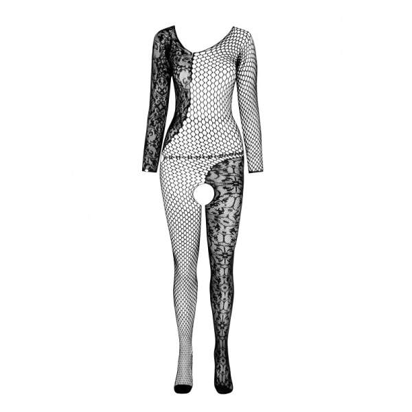Passion - BS107 - Bodystocking - Lange mouw - Open Kruis - Zwart - Afbeelding 4