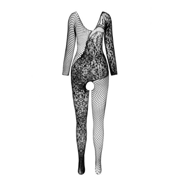 Passion - BS107 - Bodystocking - Lange mouw - Open Kruis - Zwart - Afbeelding 3