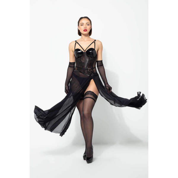 Patrice Catanzaro - Tigresse - Corset Jurk - Gaas - Lak Cups - Zwart