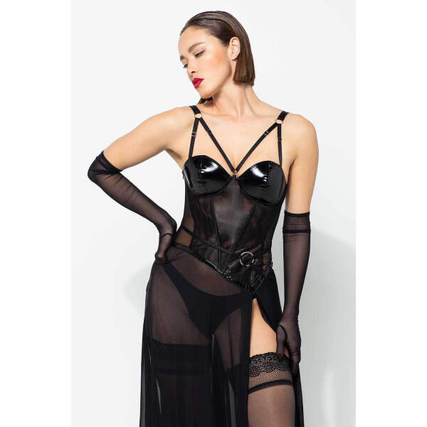 Patrice Catanzaro - Tigresse - Corset Jurk - Gaas - Lak Cups - Zwart - Afbeelding 2