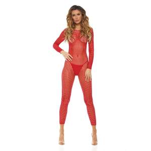 Rene Rofe - Visnet Bodystocking - Lange Mouw - Rood