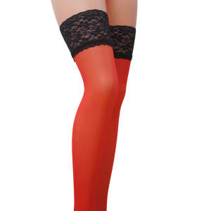 Hold-up Kousen Rood met Zwarte Kanten Rand 17 denier - Passion