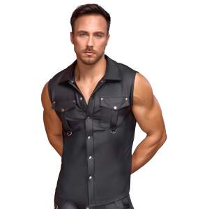 Nek - Shirt - Stretchy - Drukknopen - Zakken - Wetlook - Zwart