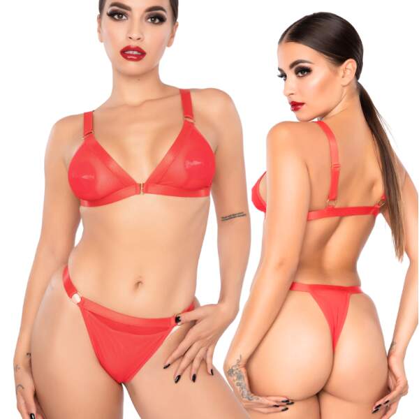 Kinky Diva - Spicy Bra & String - Gaas - Rood - Afbeelding 5