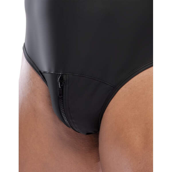 Svenjoyment Underwear - Stringbody - Rits in Kruis - Mat Wetlook - Zwart - Afbeelding 4