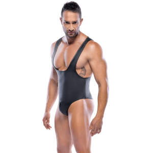 Svenjoyment Underwear - Stringbody - Rits in Kruis - Mat Wetlook - Zwart