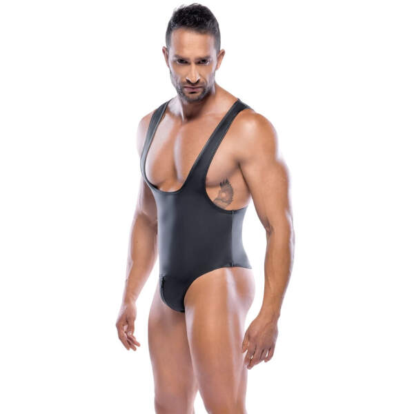 Svenjoyment Underwear - Stringbody - Rits in Kruis - Mat Wetlook - Zwart