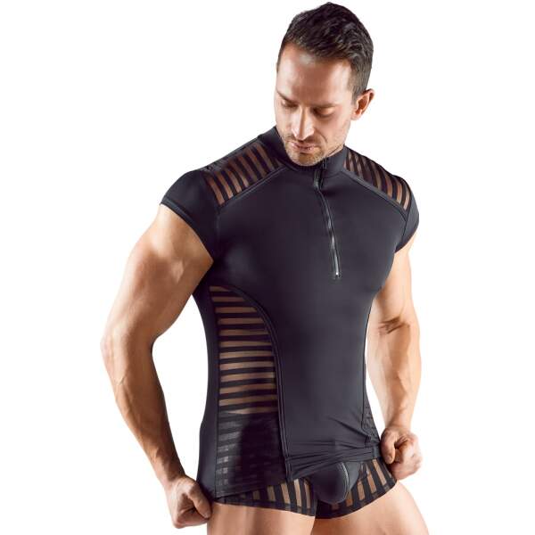 Svenjoyment Underwear - Shirt - Rits - Korte Mouw - Stripes - Microvezel - Zwart - Afbeelding 2