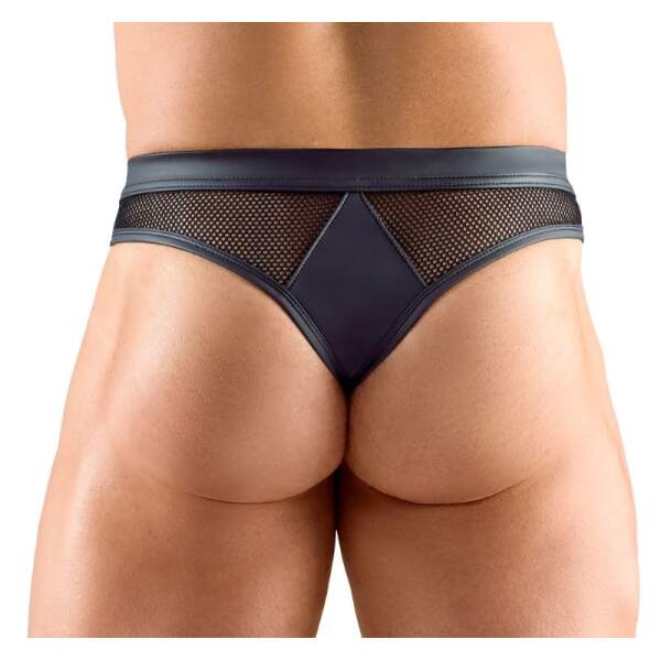 Svenjoyment Underwear - String - Studs op Gulp - Visnet - Wetlook - Zwart - Afbeelding 2