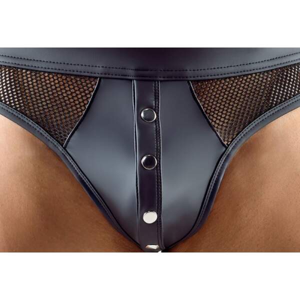 Svenjoyment Underwear - String - Studs op Gulp - Visnet - Wetlook - Zwart - Afbeelding 3