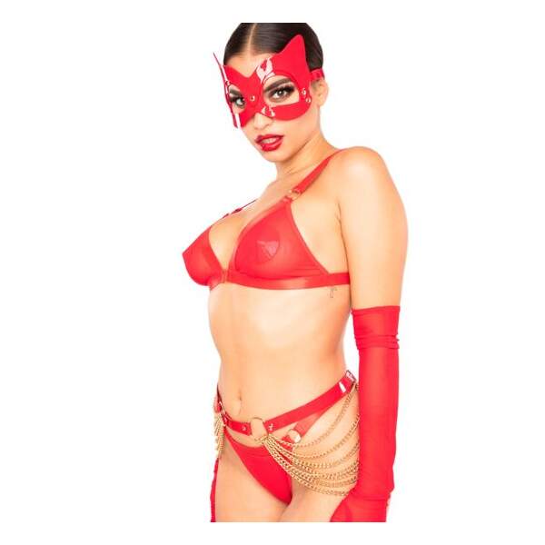Kinky Diva - Chain Belt - Gouden Kettingen - Verstelbaar - Lak - Rood - Afbeelding 2