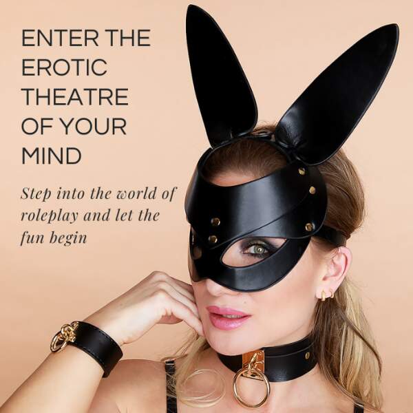 Kinky Diva - Bunny Mask - BDSM - PU-leer - Verstelbaar - Zwart - Goud - Afbeelding 2