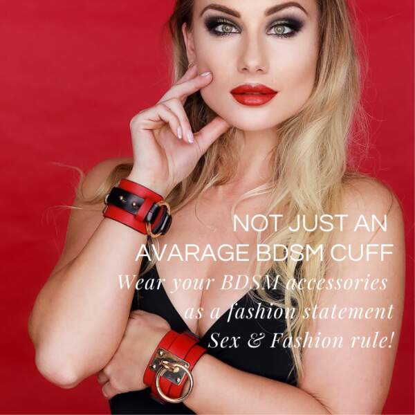 Kinky Diva - Arm Cuffs - Handboeien - BDSM - PU Leer - Rood - Goud - Afbeelding 3