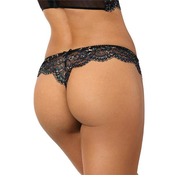 Axami - Valley of Sensations - Kanten String - Goud met Blauw Accent - Zwart - Afbeelding 2