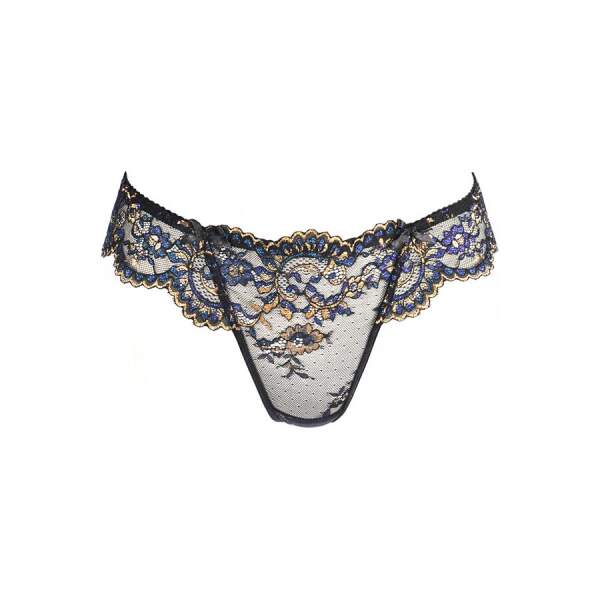 Axami - Valley of Sensations - Kanten String - Goud met Blauw Accent - Zwart - Afbeelding 3